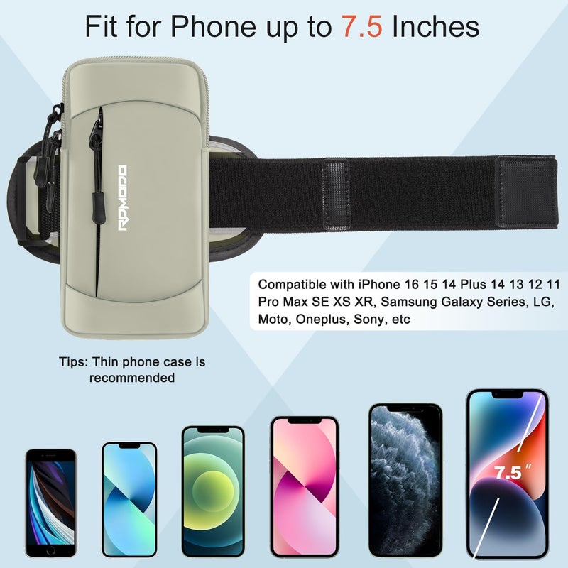 RDMODO Phone Holder for Running, Waterproof Armband with Crossbody Strap, Lightweight Running Armband Phone Holder, Adjustable Elastic Running Band for iPhone Samsung 7.5 Inch (Crossbody Bag Khaki) - Image 3